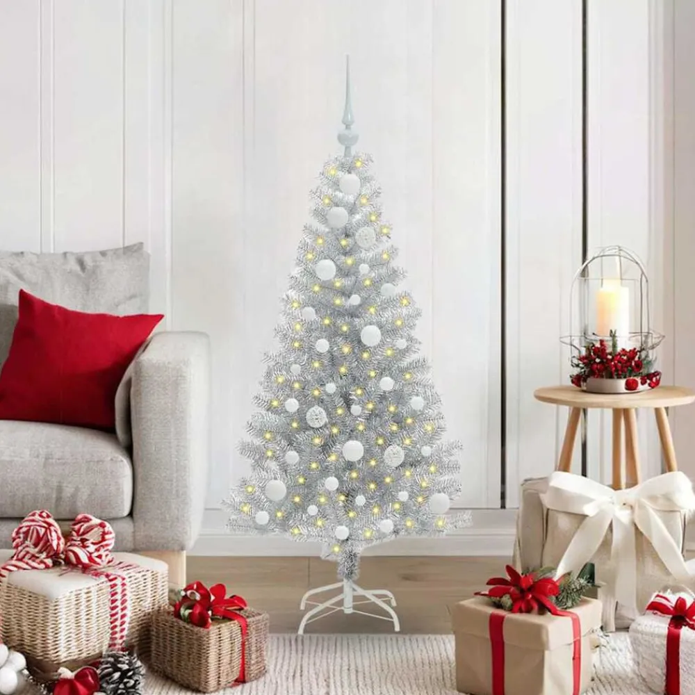 vidaXL Árbol de Navidad con 150 LED con soporte 120 cm PET Plateado New