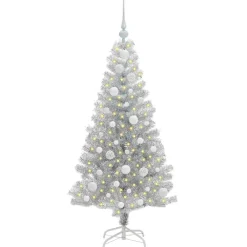 vidaXL Árbol de Navidad con 150 LED con soporte 120 cm PET Plateado New