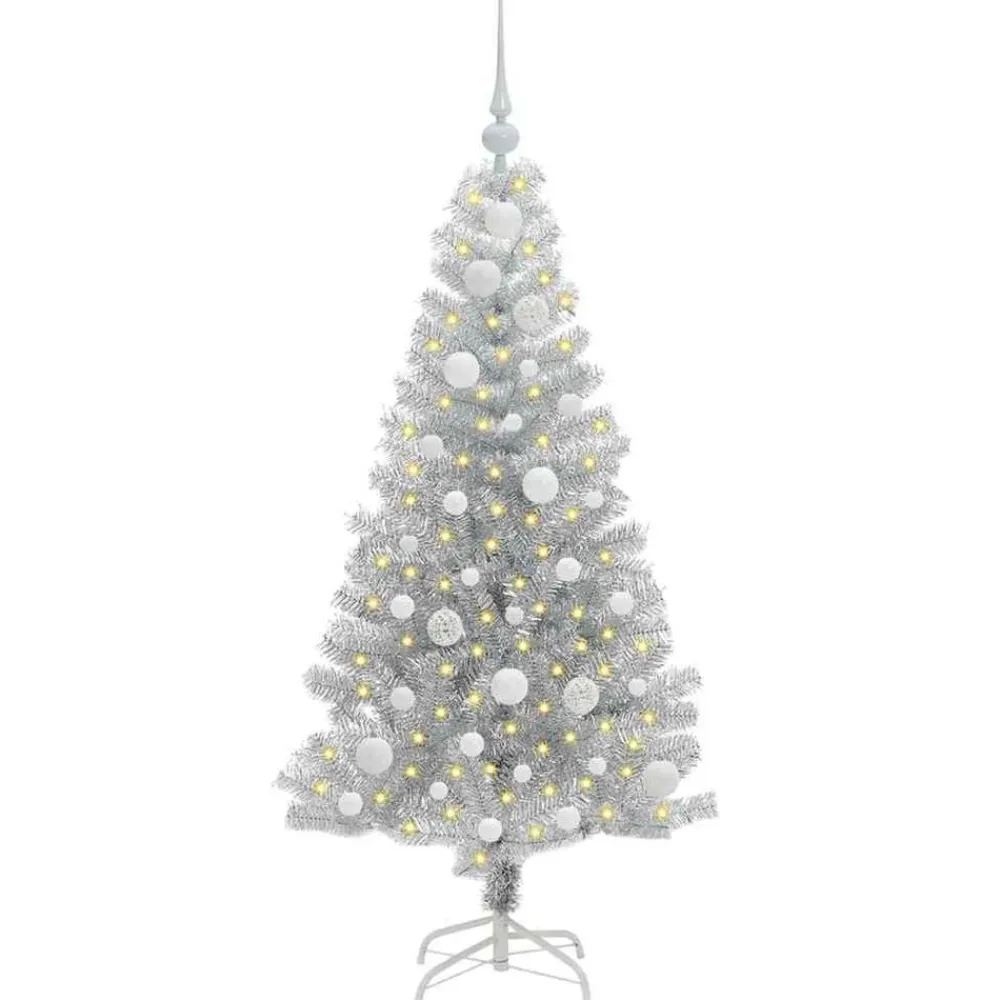 vidaXL Árbol de Navidad con 150 LED con soporte 120 cm PET Plateado New