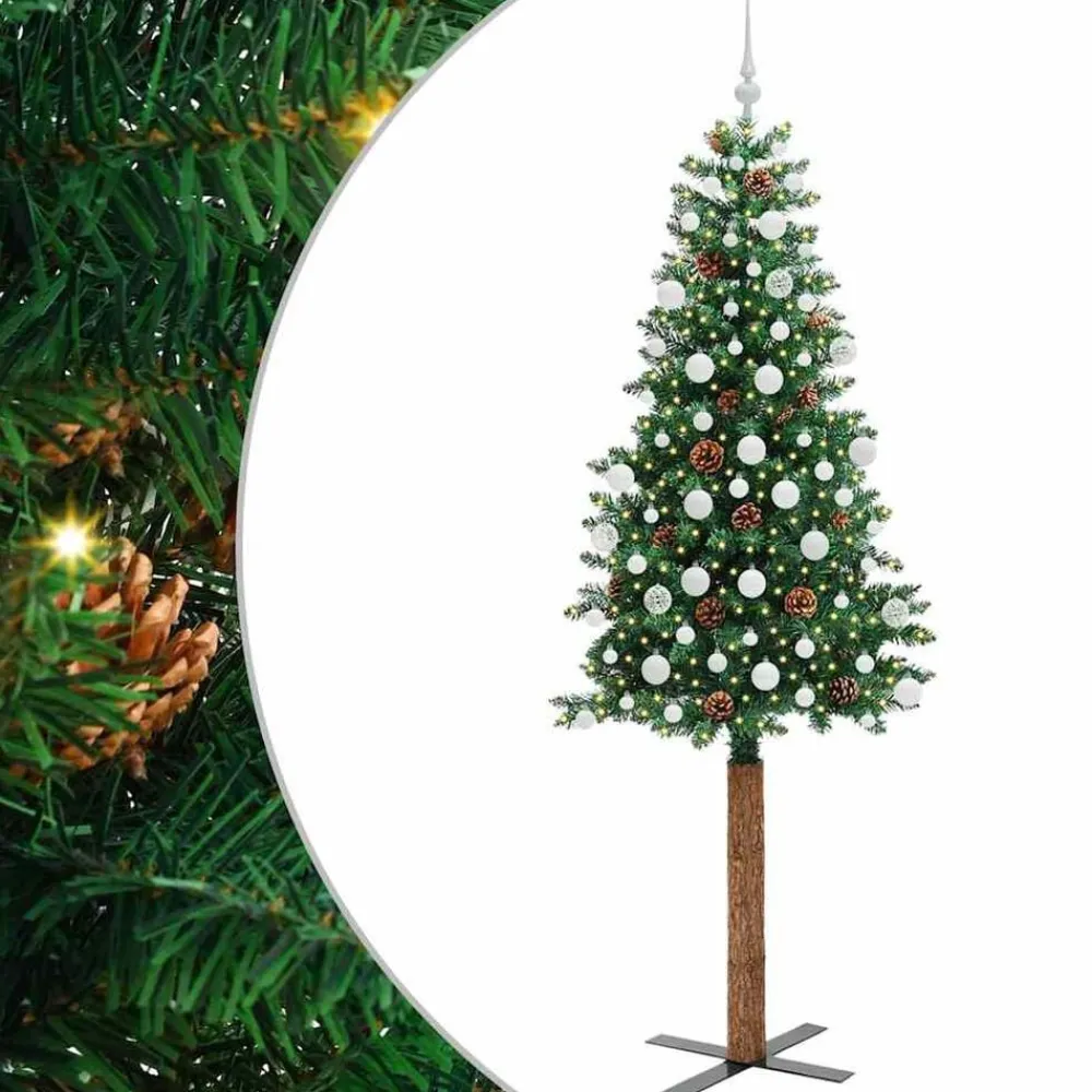 vidaXL Decoración-Árbol de Navidad Delgado con 300 LED con soporte 210 cm