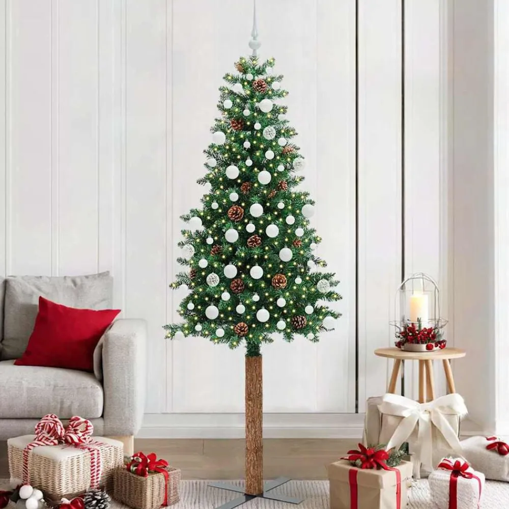 vidaXL Decoración-Árbol de Navidad Delgado con 300 LED con soporte 210 cm