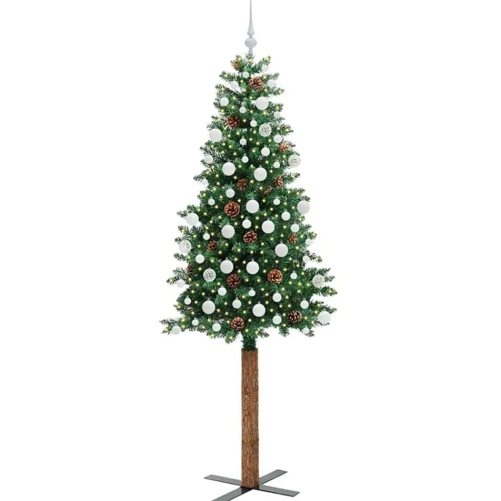 vidaXL Decoración-Árbol de Navidad Delgado con 300 LED con soporte 210 cm