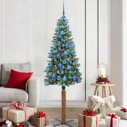 vidaXL Decoración-Árbol de Navidad Delgado con 300 LED con soporte Verde 180 cm