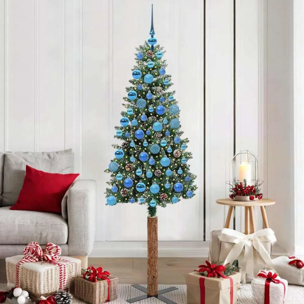 vidaXL Decoración-Árbol de Navidad Delgado con 300 LED con soporte Verde 180 cm