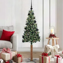 vidaXL Decoración-Árbol de Navidad Delgado con 150 LED con soporte Verde 150 cm