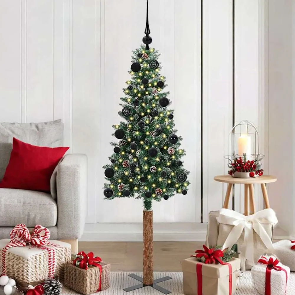 vidaXL Decoración-Árbol de Navidad Delgado con 150 LED con soporte Verde 150 cm