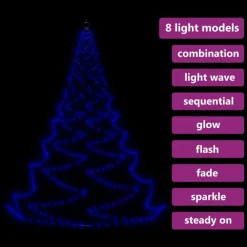 vidaXL Árbol de pared con gancho metálico 720 LED 5 m Azul