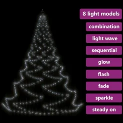 vidaXL Iluminación-Árbol de pared con gancho metálico 720 LED blanco frío 5 m