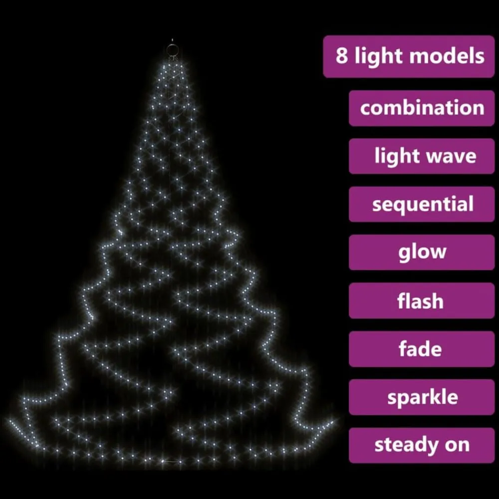 vidaXL Iluminación-Árbol de pared con gancho metálico 720 LED blanco frío 5 m