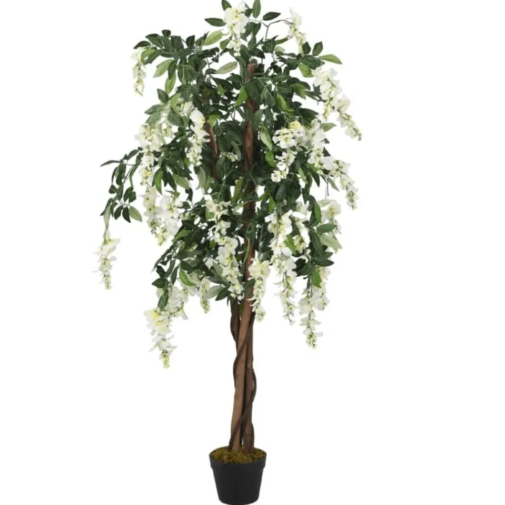 vidaXL Decoración-Árbol de wisteria artificial 560 hojas verde y blanco 80 cm