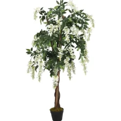 vidaXL Decoración-Árbol de wisteria artificial 560 hojas verde y blanco 80 cm