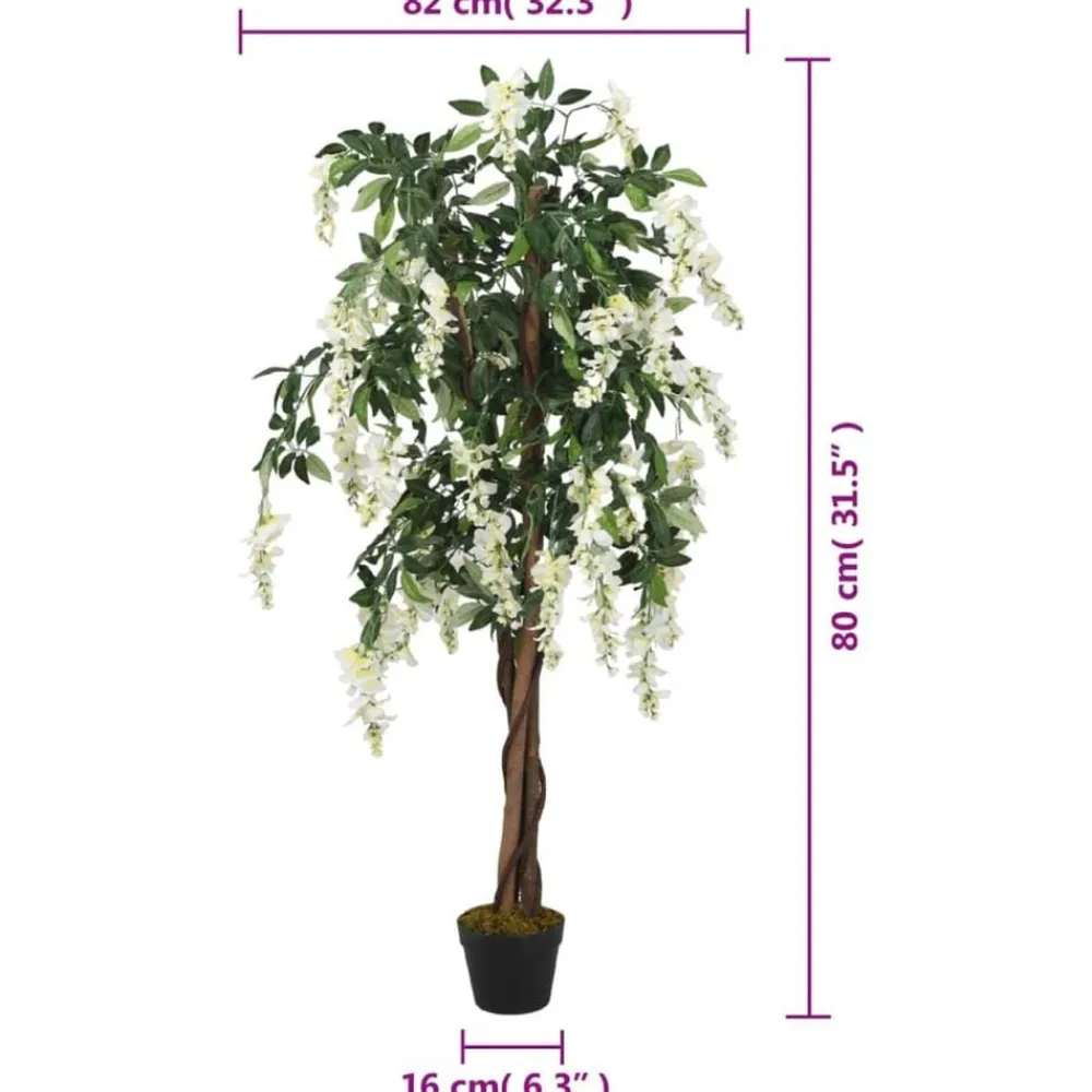 vidaXL Decoración-Árbol de wisteria artificial 560 hojas verde y blanco 80 cm