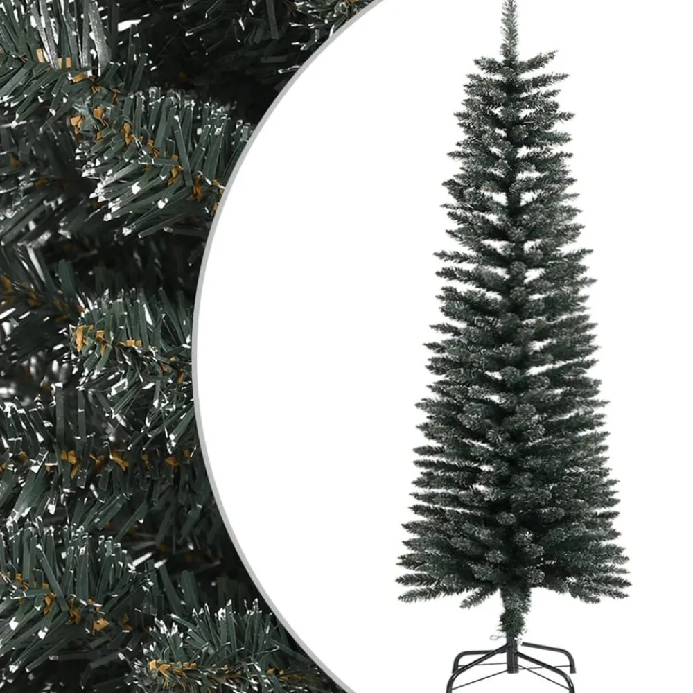 vidaXL Decoración-Árbol Navidad artificial estrecho con soporte PVC verde 120 cm