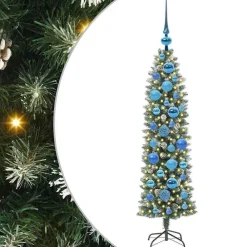 vidaXL Decoración-Árbol Navideño Artificial Delgado con 150 LED Verde y 120 cm