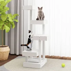 vidaXL Árbol para gatos madera maciza de pino 45,5x49x103 cm Blanco Sale