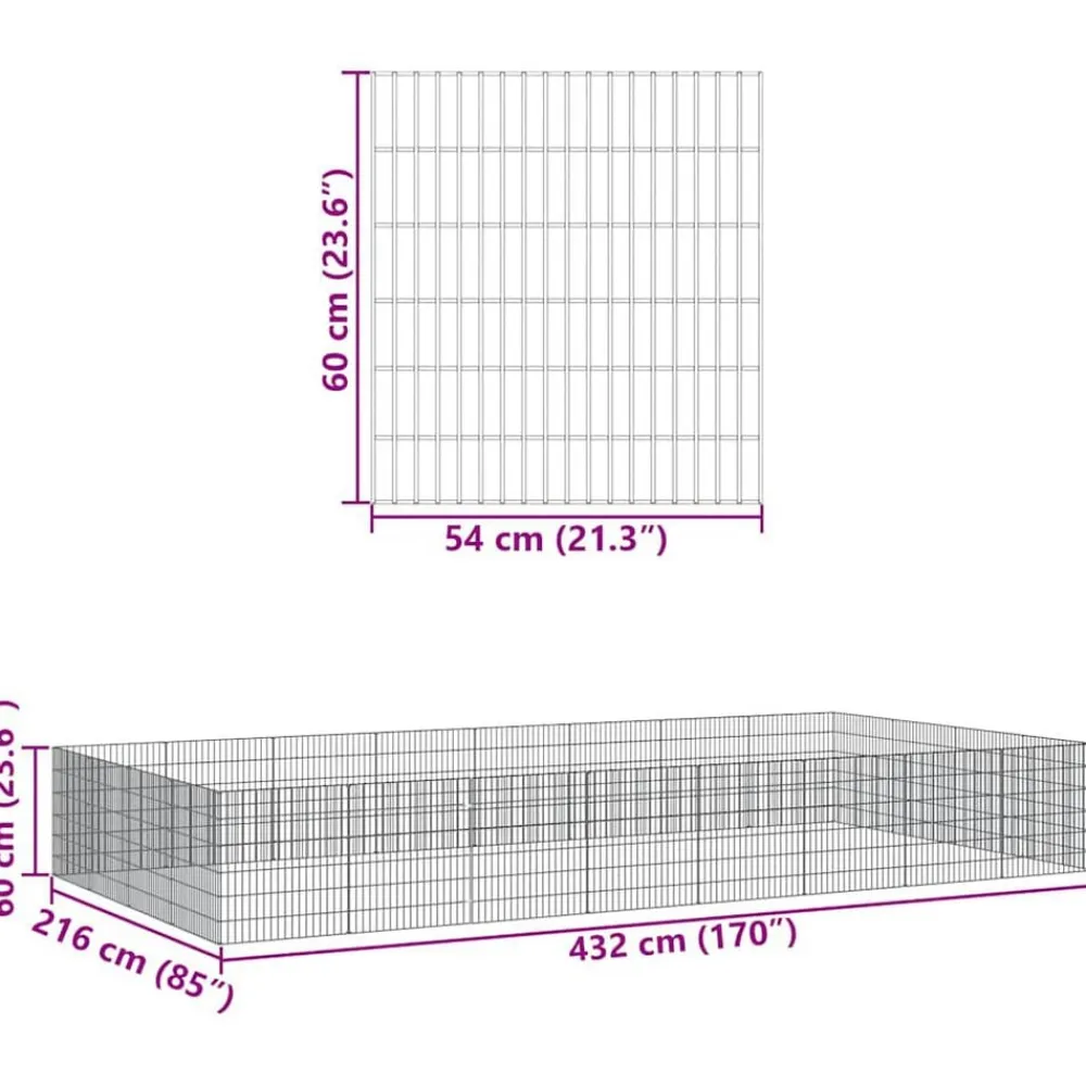 vidaXL Productos Para Mascotas-Recinto corral animales 24 paneles hierro galvanizado 54x60 cm