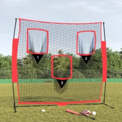 vidaXL Equipamiento Para Atletismo-Red de béisbol portátil poliéster negro y rojo 183x105x183 cm