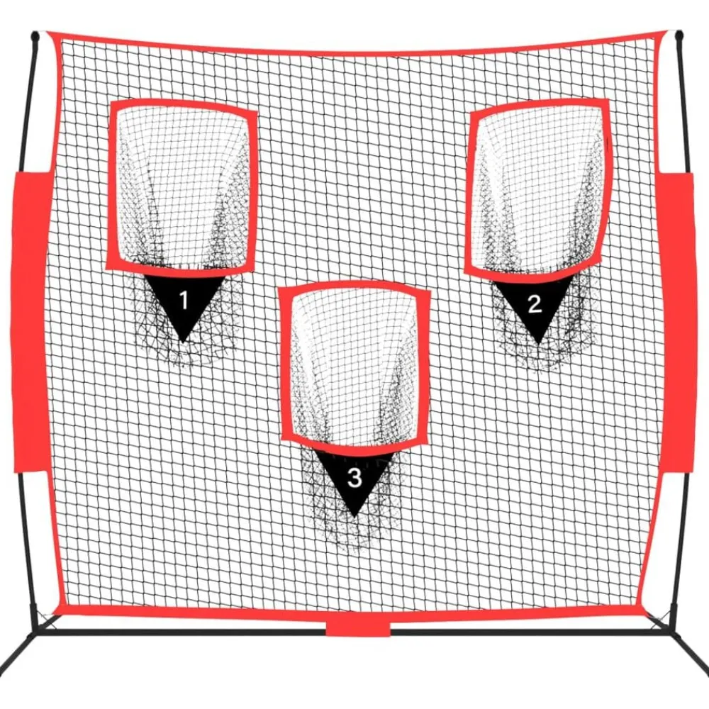 vidaXL Equipamiento Para Atletismo-Red de béisbol portátil poliéster negro y rojo 183x105x183 cm