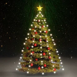 vidaXL Iluminación-Red de luces de árbol de Navidad 150 LEDs blanco frío 150 cm