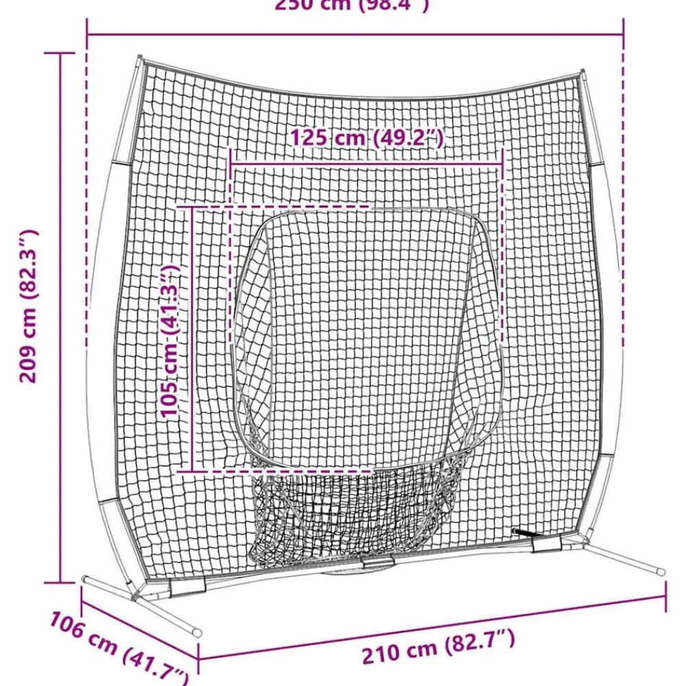 vidaXL Equipamiento Para Atletismo-Red de práctica de béisbol Negro 250 x 106 x 209 cm Poliéster