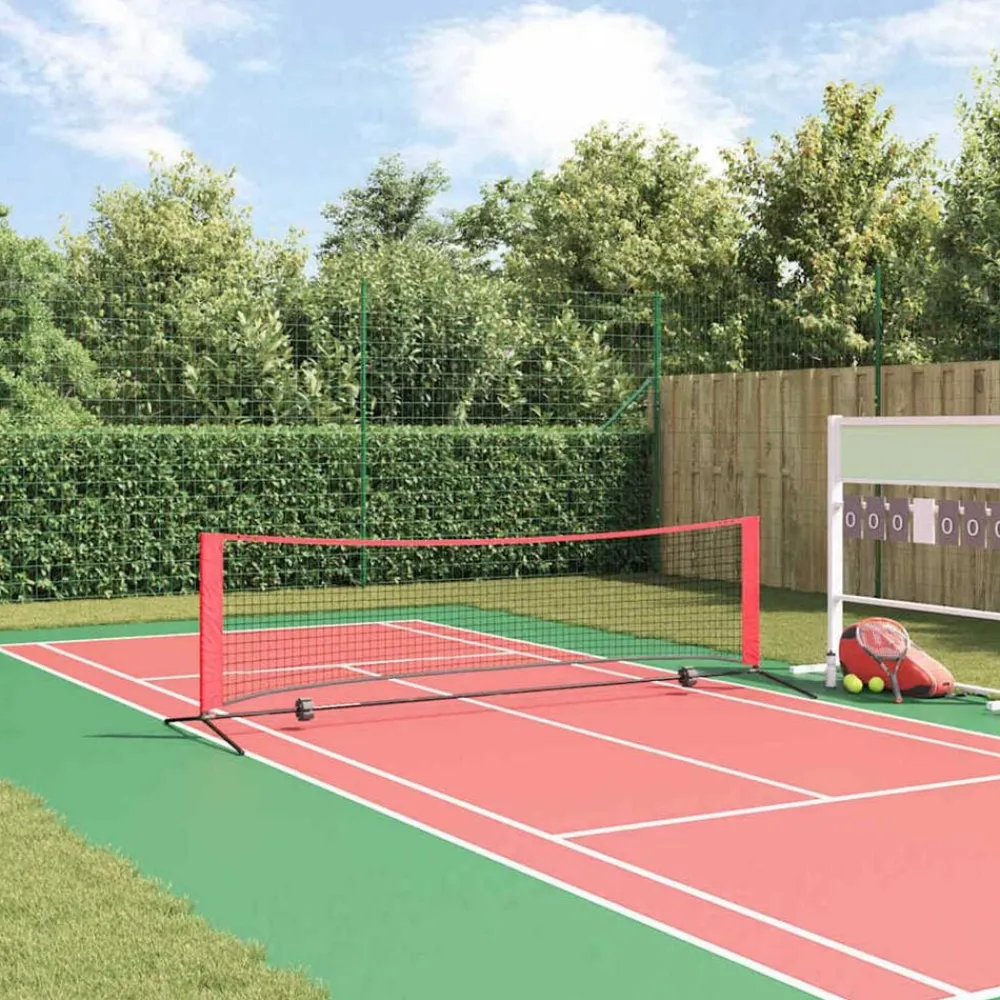 vidaXL Equipamiento Para Atletismo-Red de tenis Manual Negro y rojo 301 x 90,5 x 87 cm Poliéster