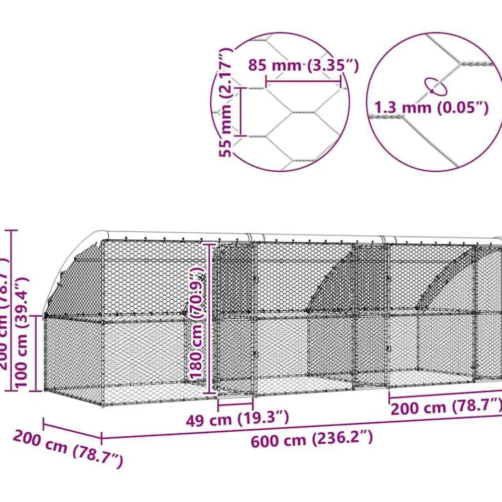 vidaXL Refugio para perros 3 pcs Plateado 6 x 2 x 2 m