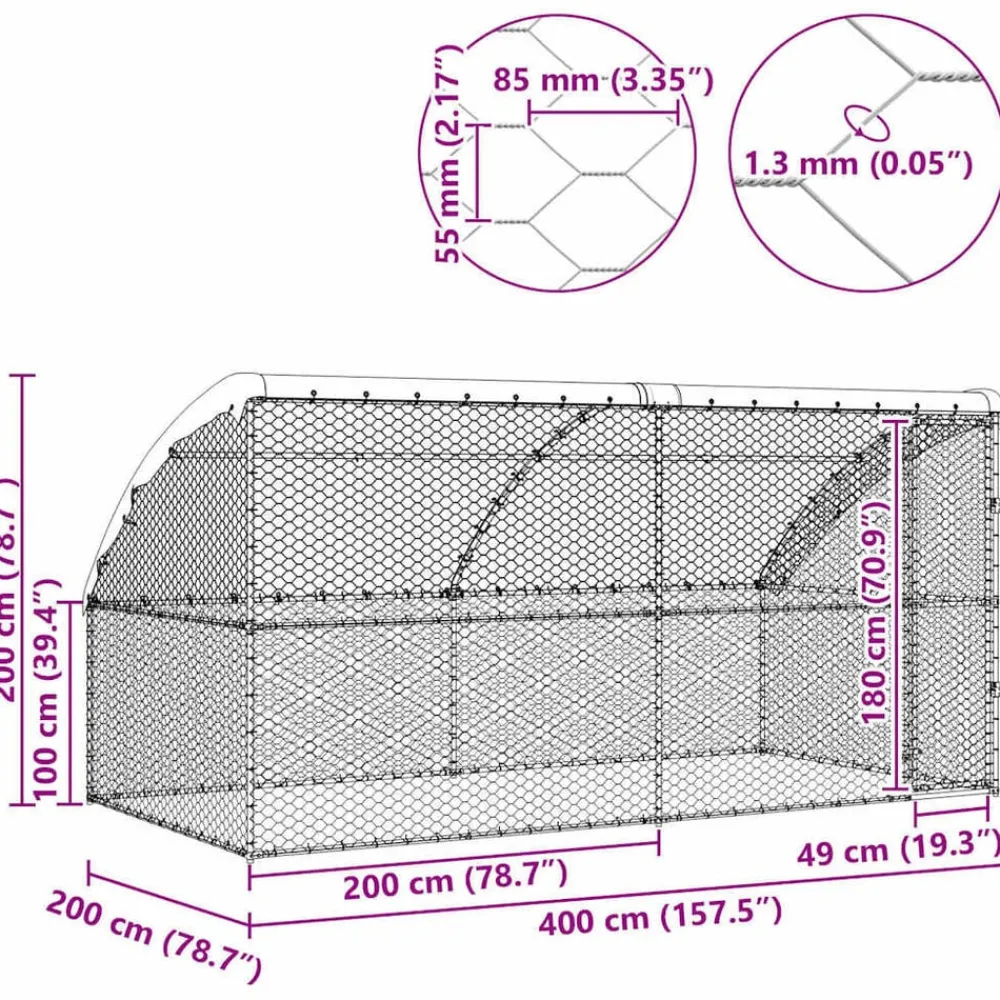 vidaXL Refugio para perros 2 pcs Plateado 4 x 2 x 2 m
