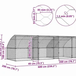 vidaXL Refugio para perros 3 pcs Plateado 6 x 2 x 2 m