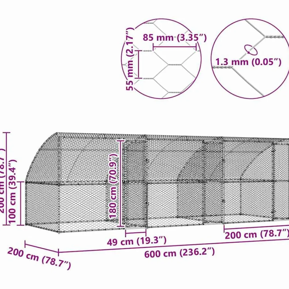 vidaXL Refugio para perros 3 pcs Plateado 6 x 2 x 2 m