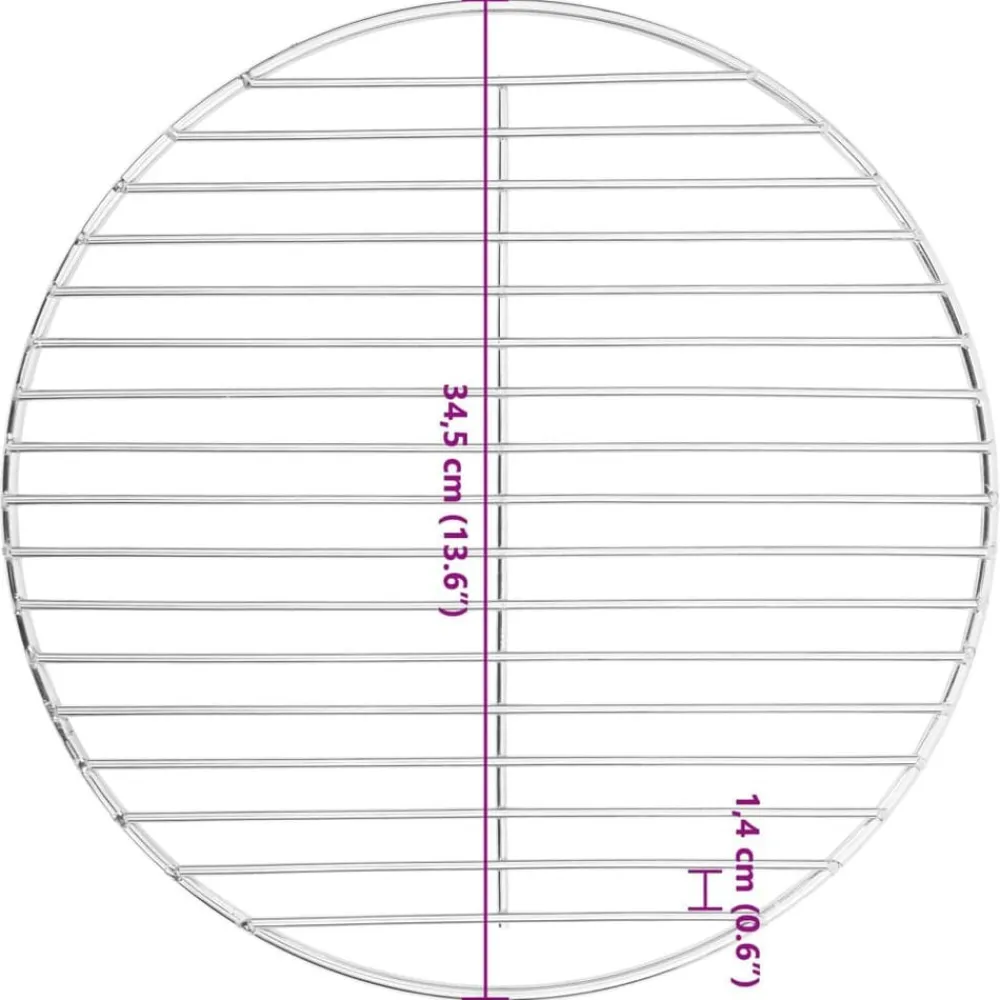 vidaXL Rejilla de parrilla BBQ redonda acero inoxidable 304 Ø34,5 cm Hot