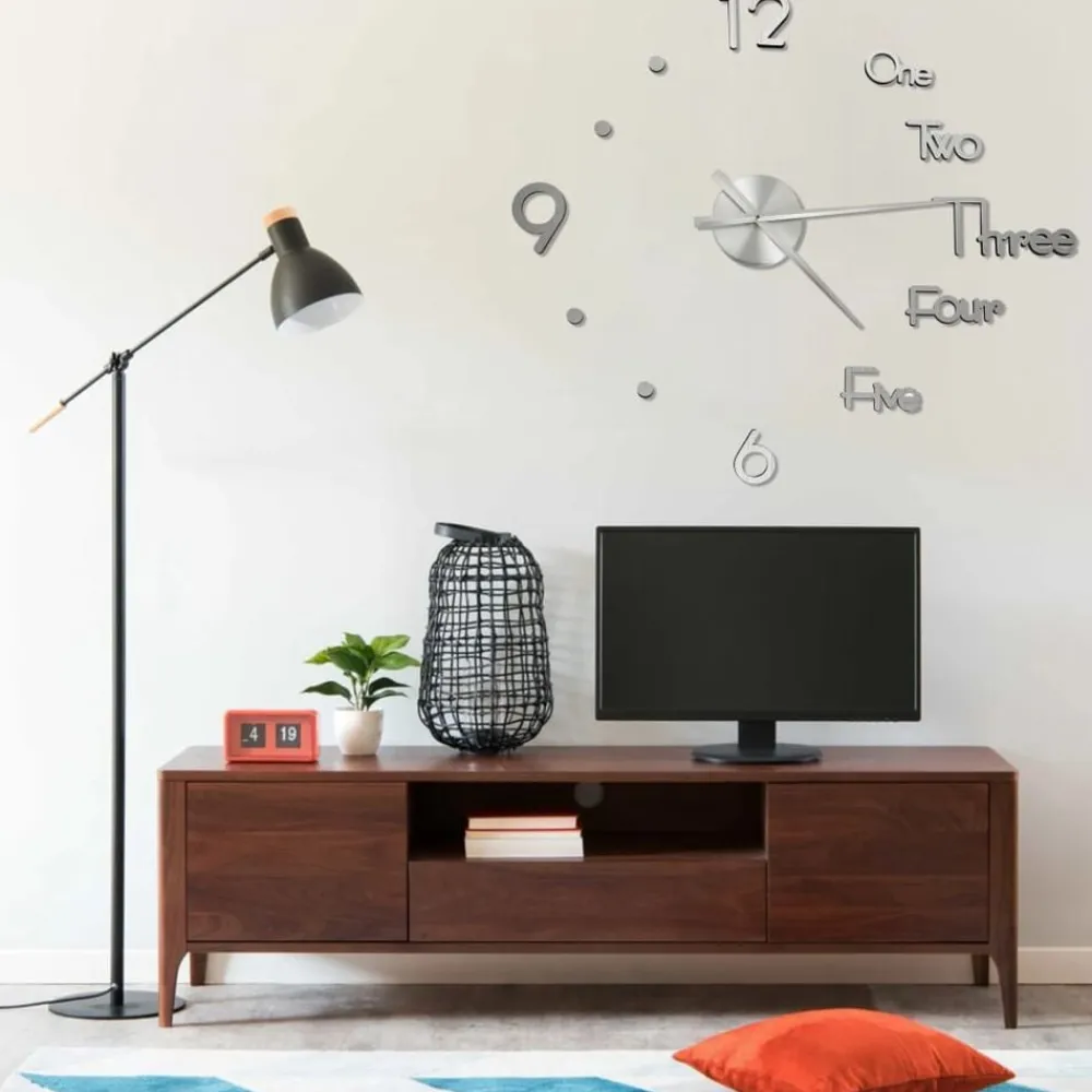 vidaXL Reloj 3D de pared con diseño moderno 100 cm XXL Plateado New