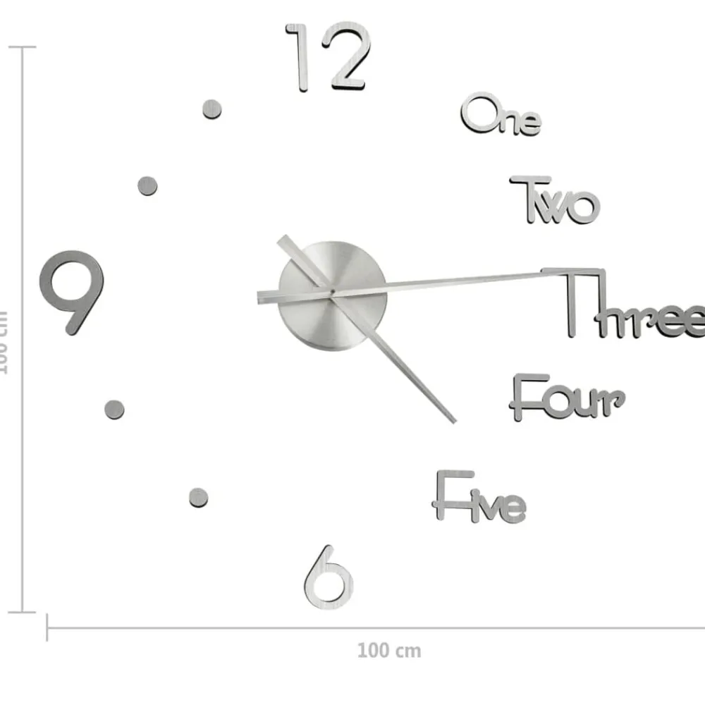 vidaXL Reloj 3D de pared con diseño moderno 100 cm XXL Plateado New