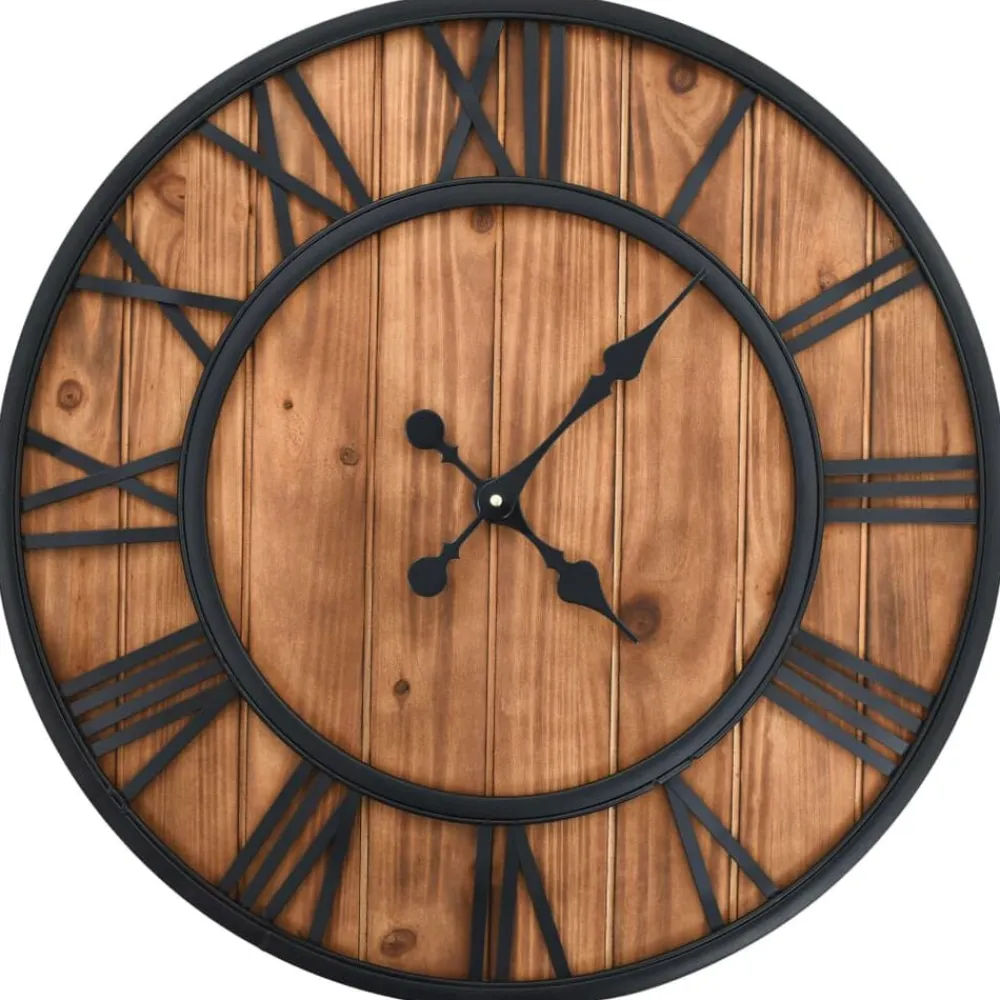 vidaXL Decoración-Reloj de pared vintage movimiento cuarzo madera metal 60 cm XXL