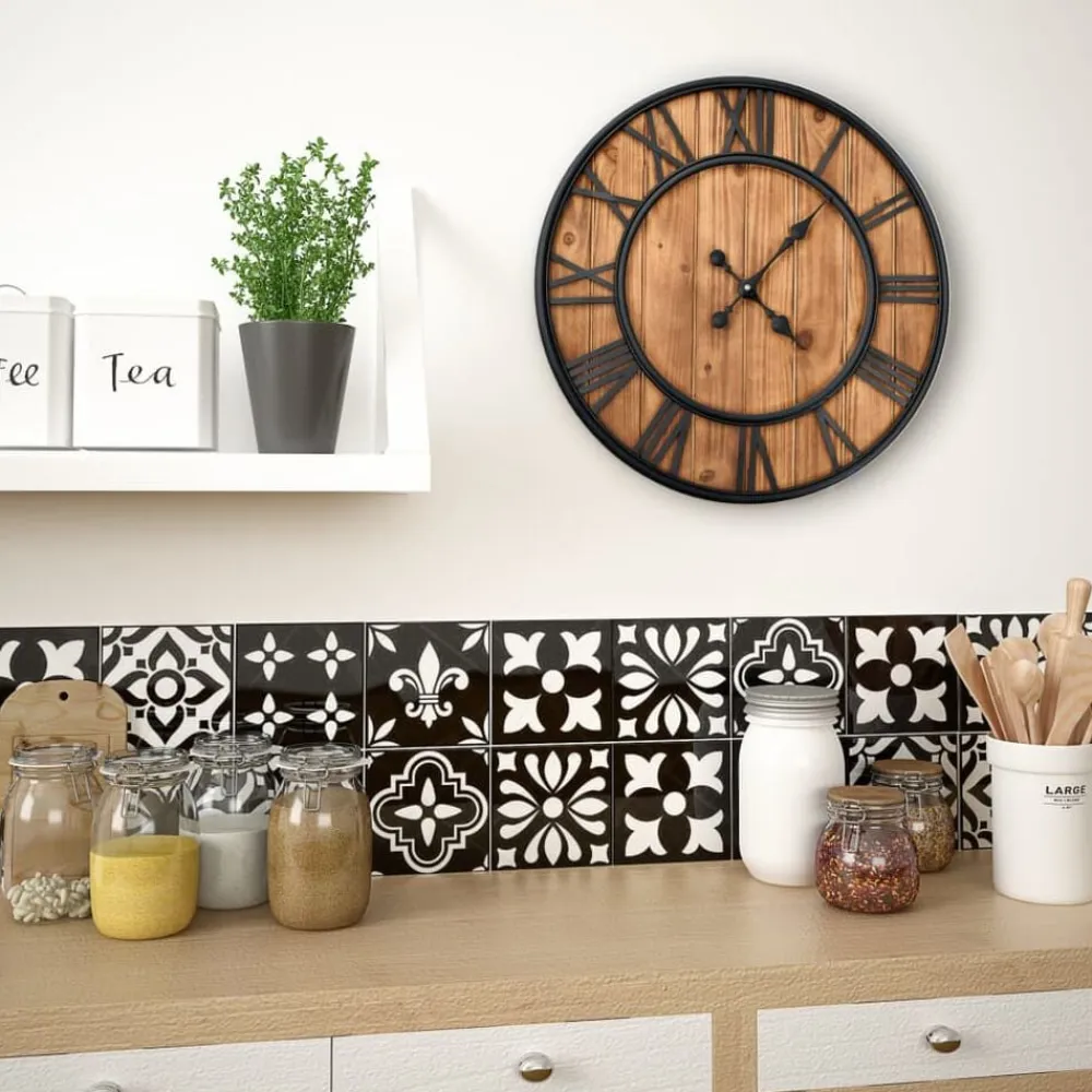 vidaXL Decoración-Reloj de pared vintage movimiento cuarzo madera metal 60 cm XXL