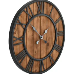 vidaXL Decoración-Reloj de pared vintage movimiento cuarzo madera metal 60 cm XXL