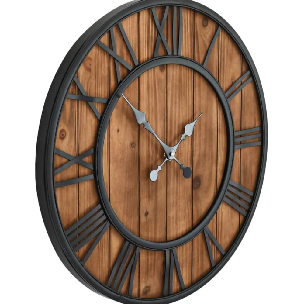vidaXL Decoración-Reloj de pared vintage movimiento cuarzo madera metal 60 cm XXL