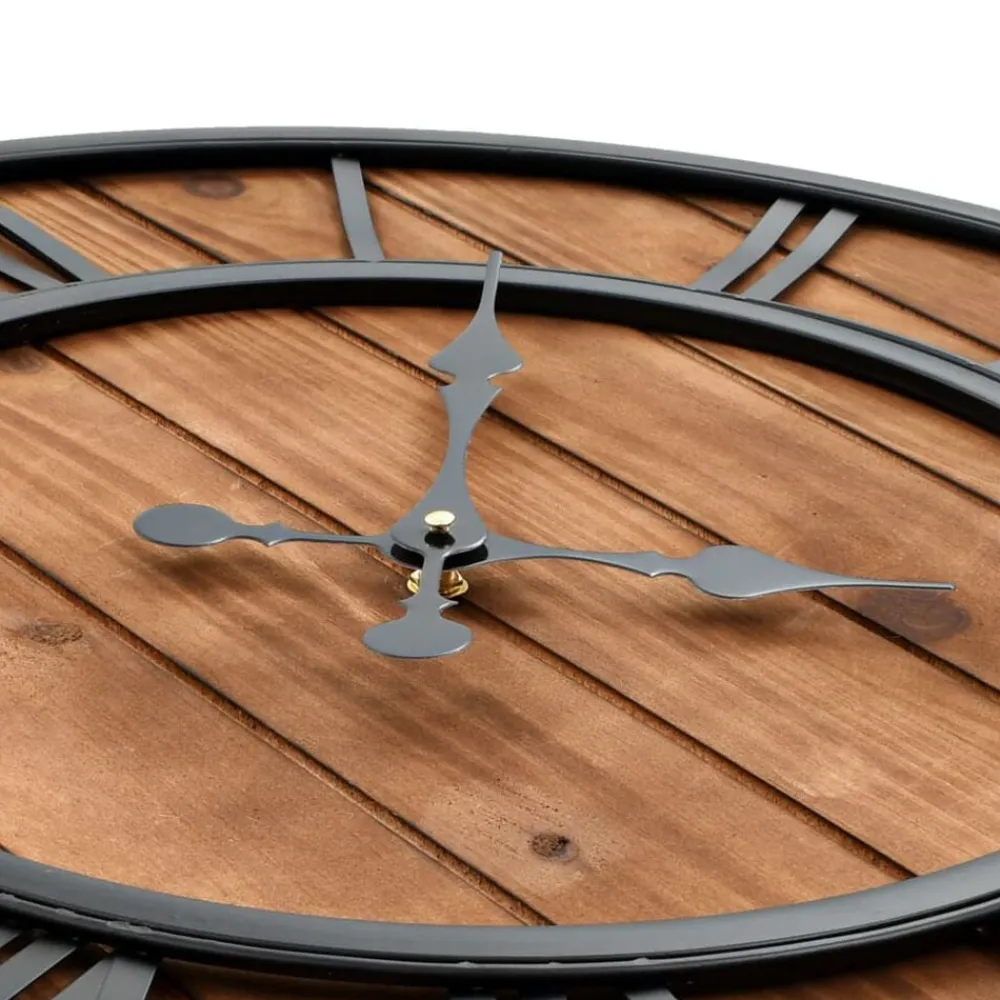 vidaXL Decoración-Reloj de pared vintage movimiento cuarzo madera metal 60 cm XXL