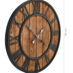 vidaXL Decoración-Reloj de pared vintage movimiento cuarzo madera metal 60 cm XXL