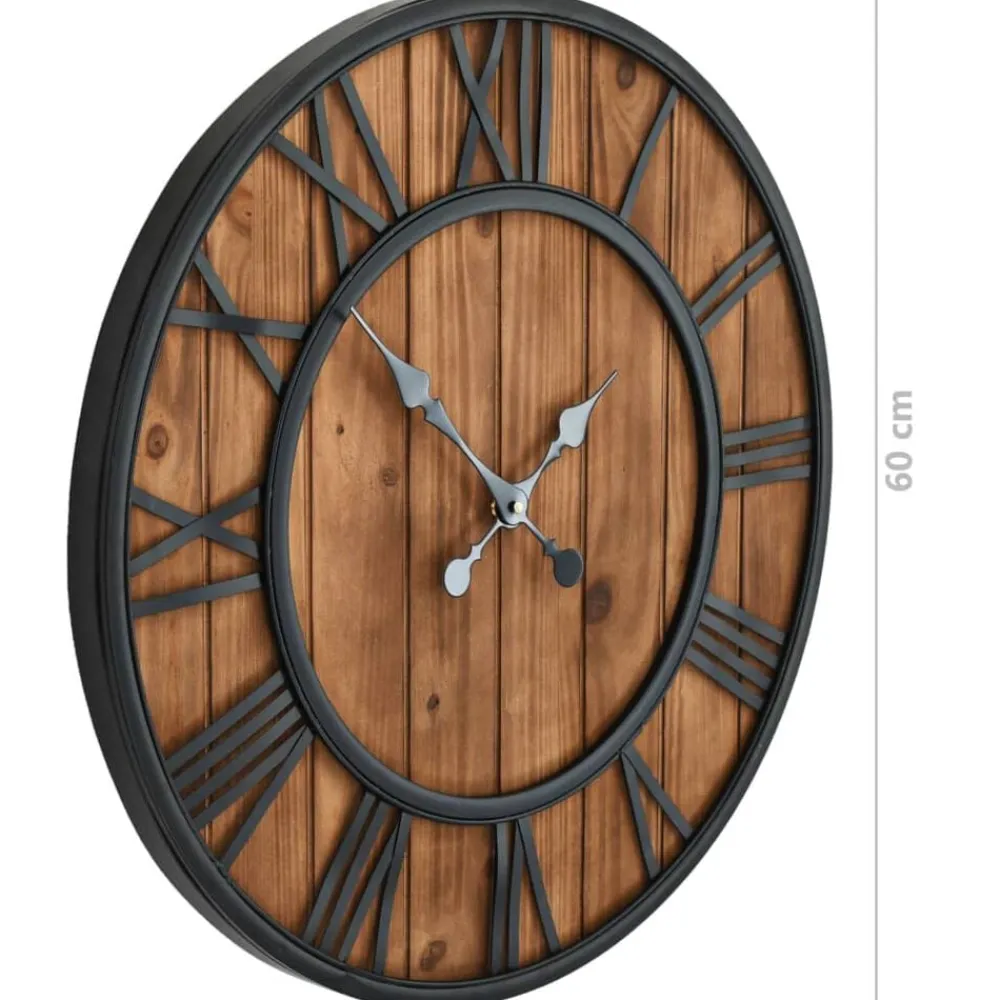 vidaXL Decoración-Reloj de pared vintage movimiento cuarzo madera metal 60 cm XXL