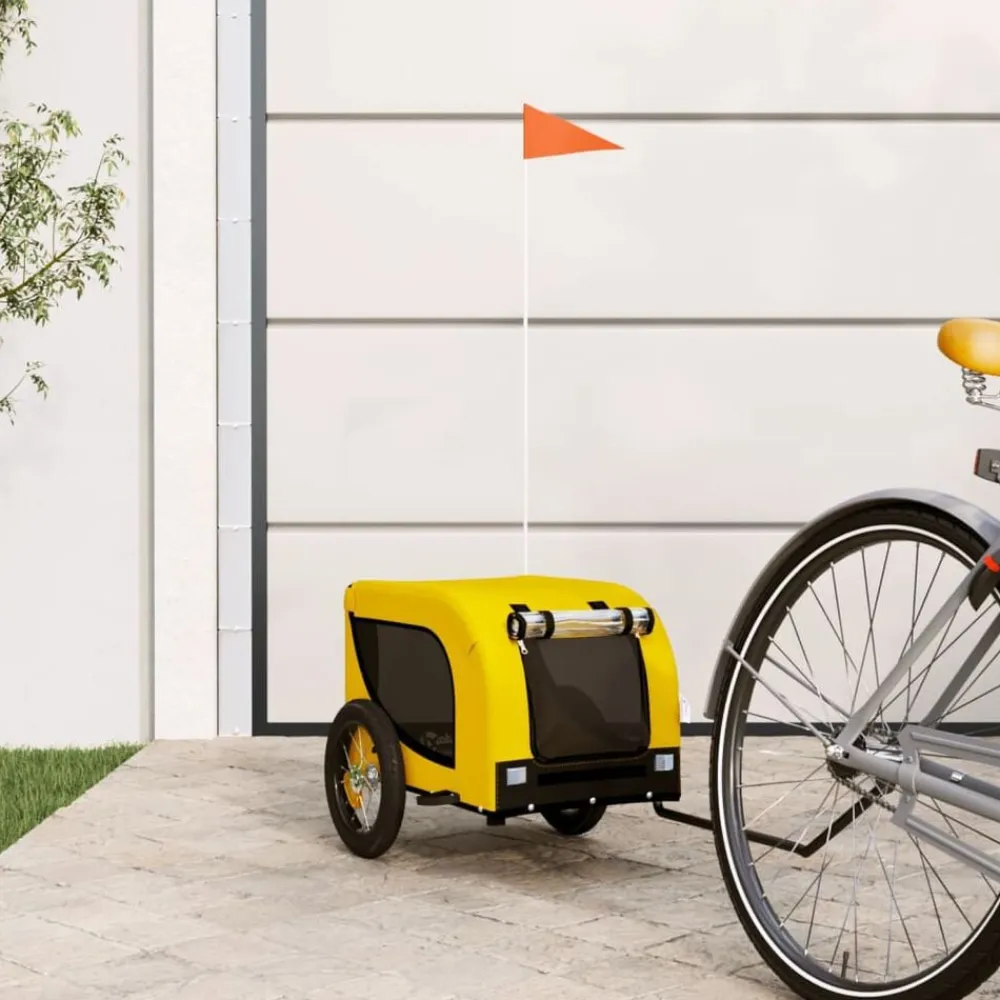 vidaXL Remolque bicicleta mascotas hierro tela Oxford negro Amarillo Outlet