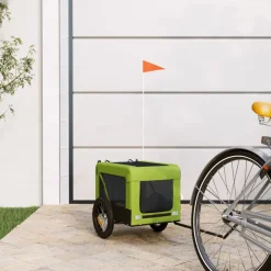 vidaXL Remolque de bicicleta mascotas hierro tela Oxford negro Verde Discount