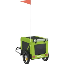 vidaXL Remolque de bicicleta mascotas hierro tela Oxford negro Verde Discount