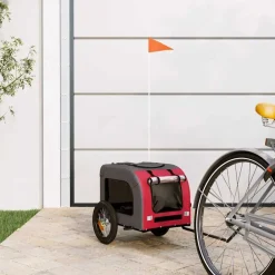 vidaXL Remolque de bicicleta mascotas hierro tela Oxford gris Rojo Outlet