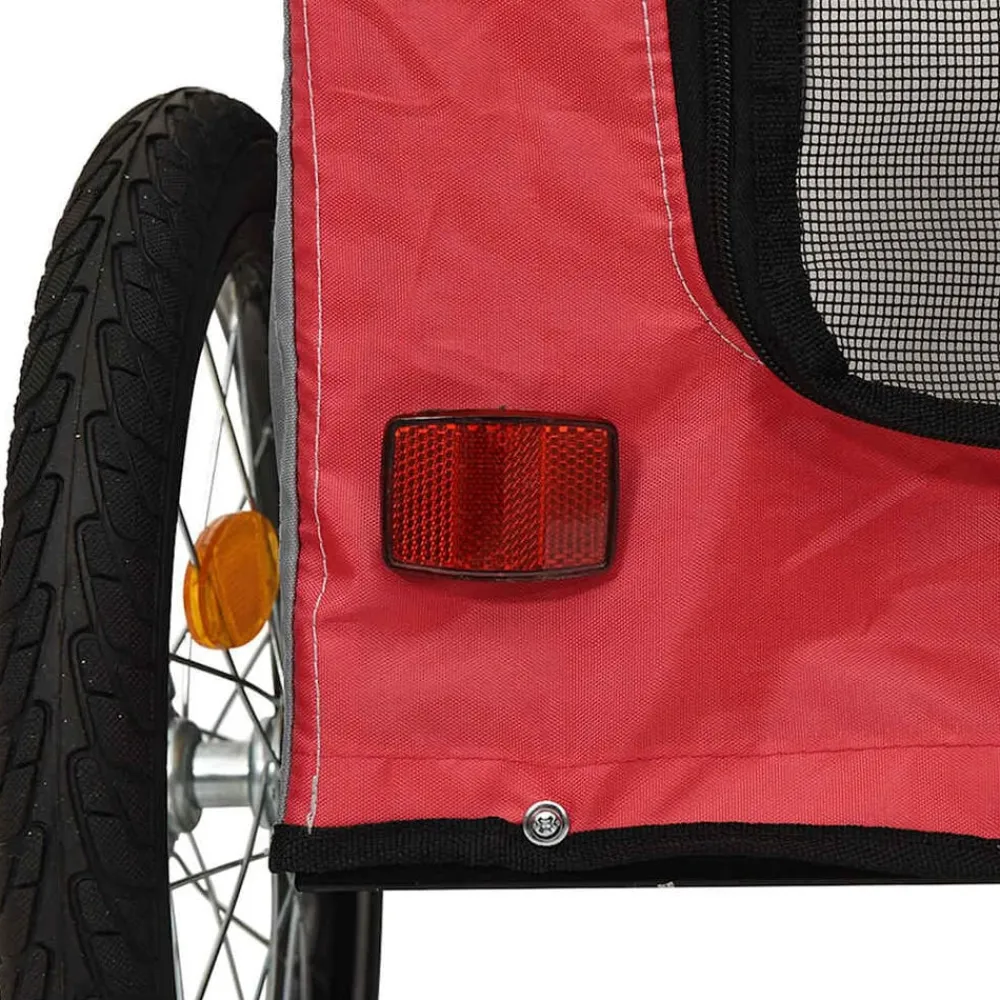 vidaXL Remolque de bicicleta mascotas hierro tela Oxford gris Rojo Outlet