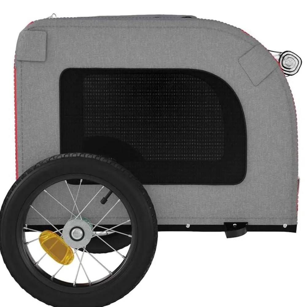 vidaXL Remolque de bicicleta mascotas hierro tela Oxford gris Rojo Outlet