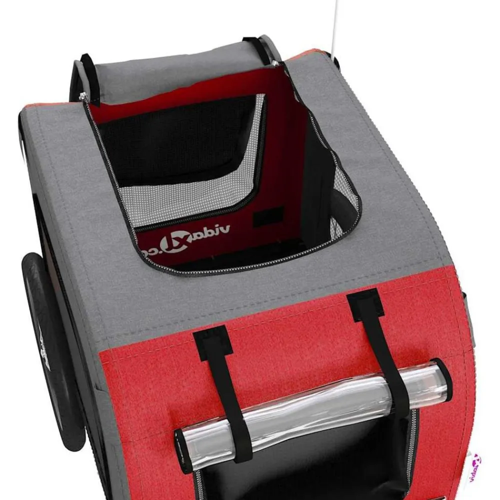 vidaXL Remolque de bicicleta mascotas hierro tela Oxford gris Rojo Outlet