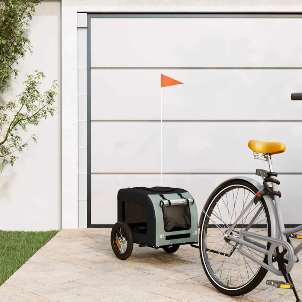 vidaXL Remolque de bicicleta mascotas hierro tela Oxford negro Gris Outlet
