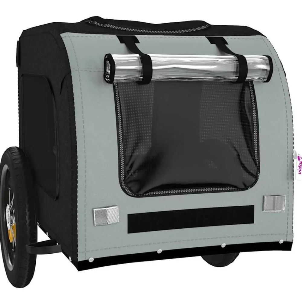 vidaXL Remolque de bicicleta mascotas hierro tela Oxford negro Gris Outlet