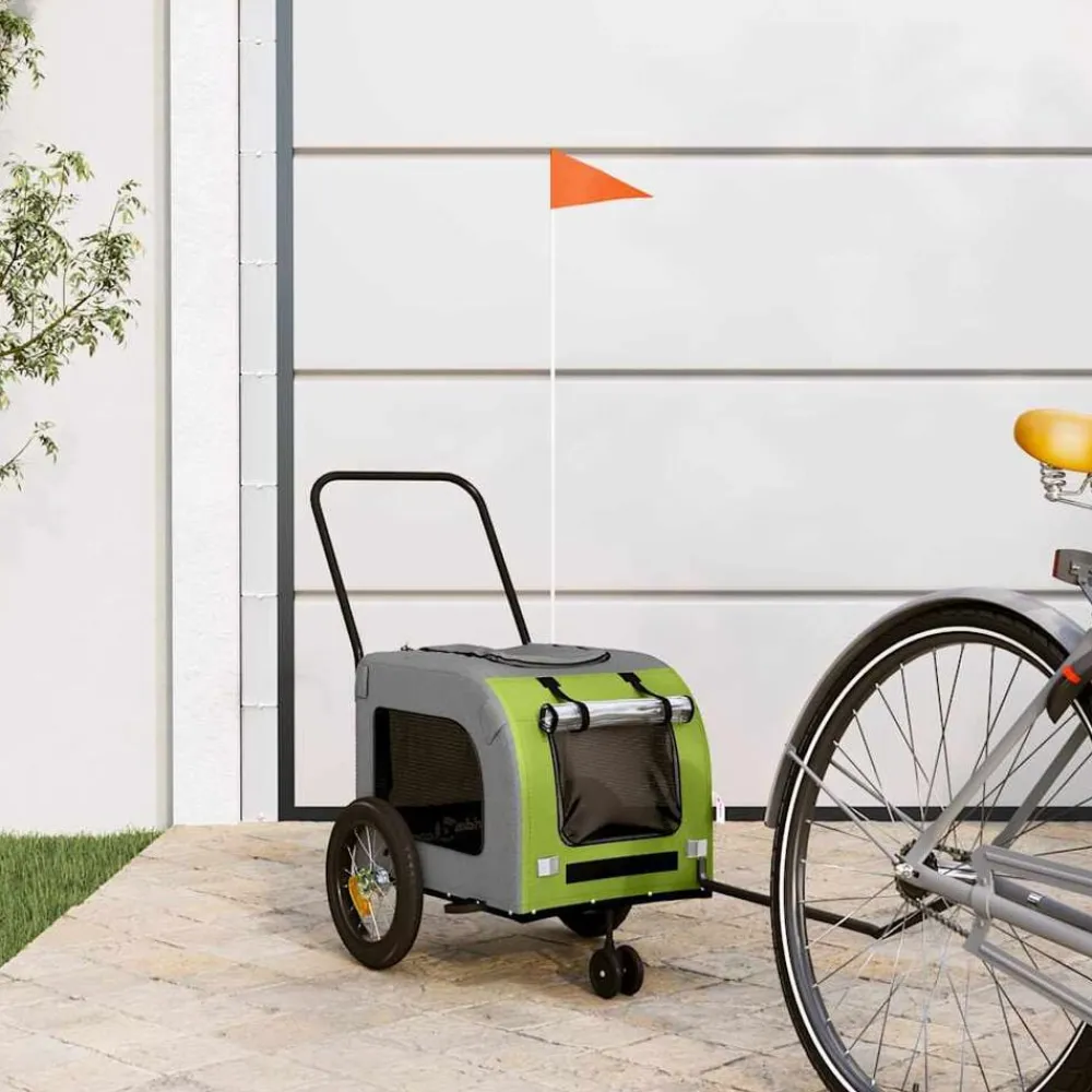 vidaXL Remolque de bicicleta para mascotas y gris Verde Clearance