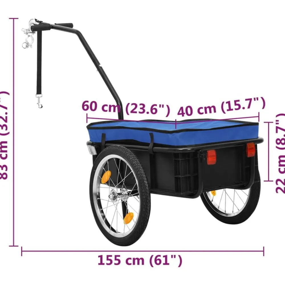 vidaXL Actividades Al Aire Libre-Remolque de bicicleta/carrito de mano acero 155x60x83 cm